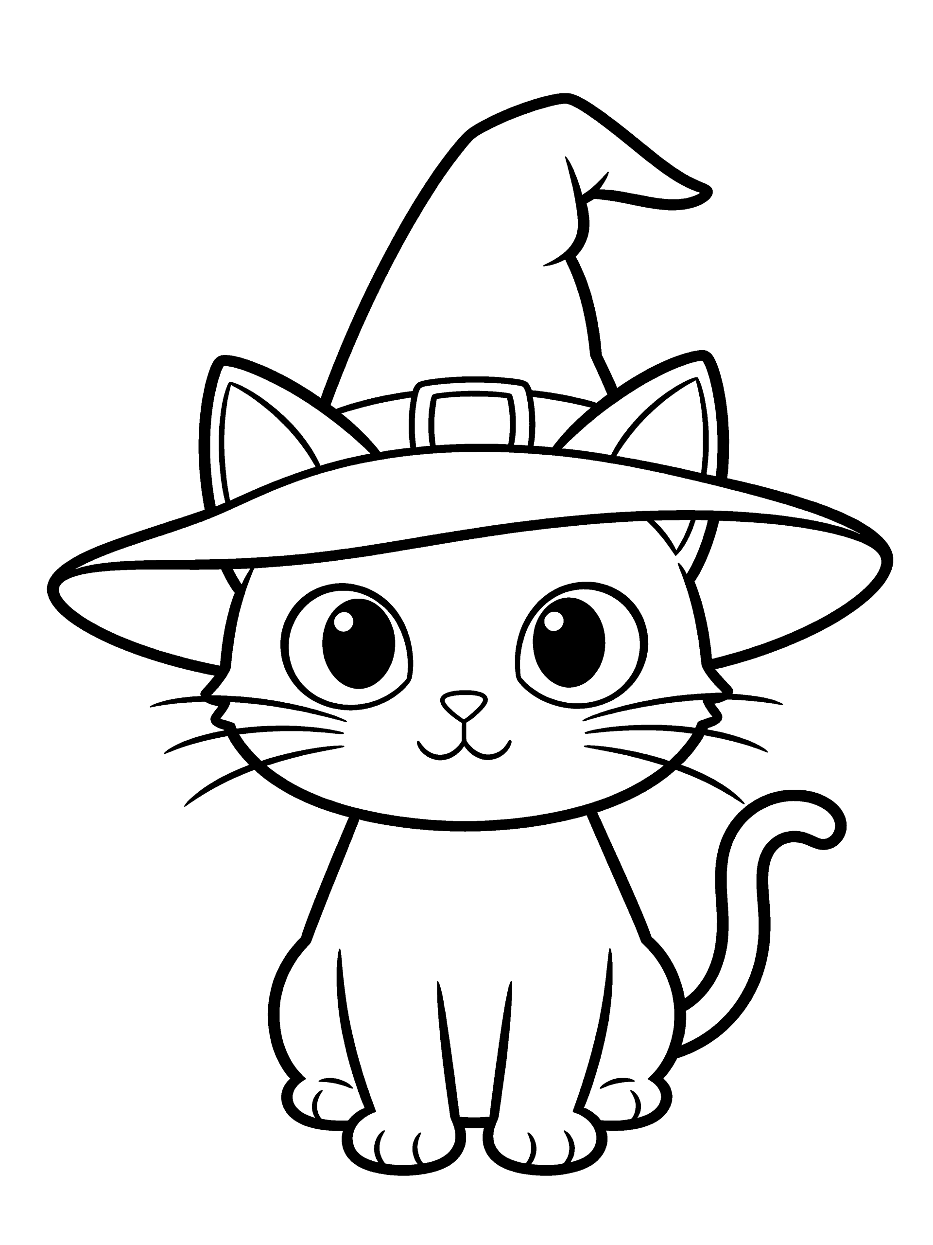 Halloween Black Cat Coloring Page – free printable black and white line art