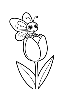 Butterfly on a Tulip Coloring Page – free printable black and white line art