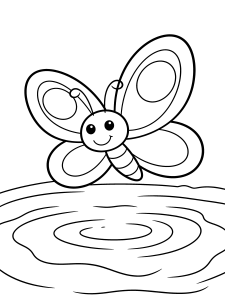 Butterfly over a Pond Coloring Page – free printable black and white line art