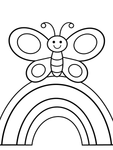 Butterfly over a Rainbow Coloring Page – free printable black and white line art