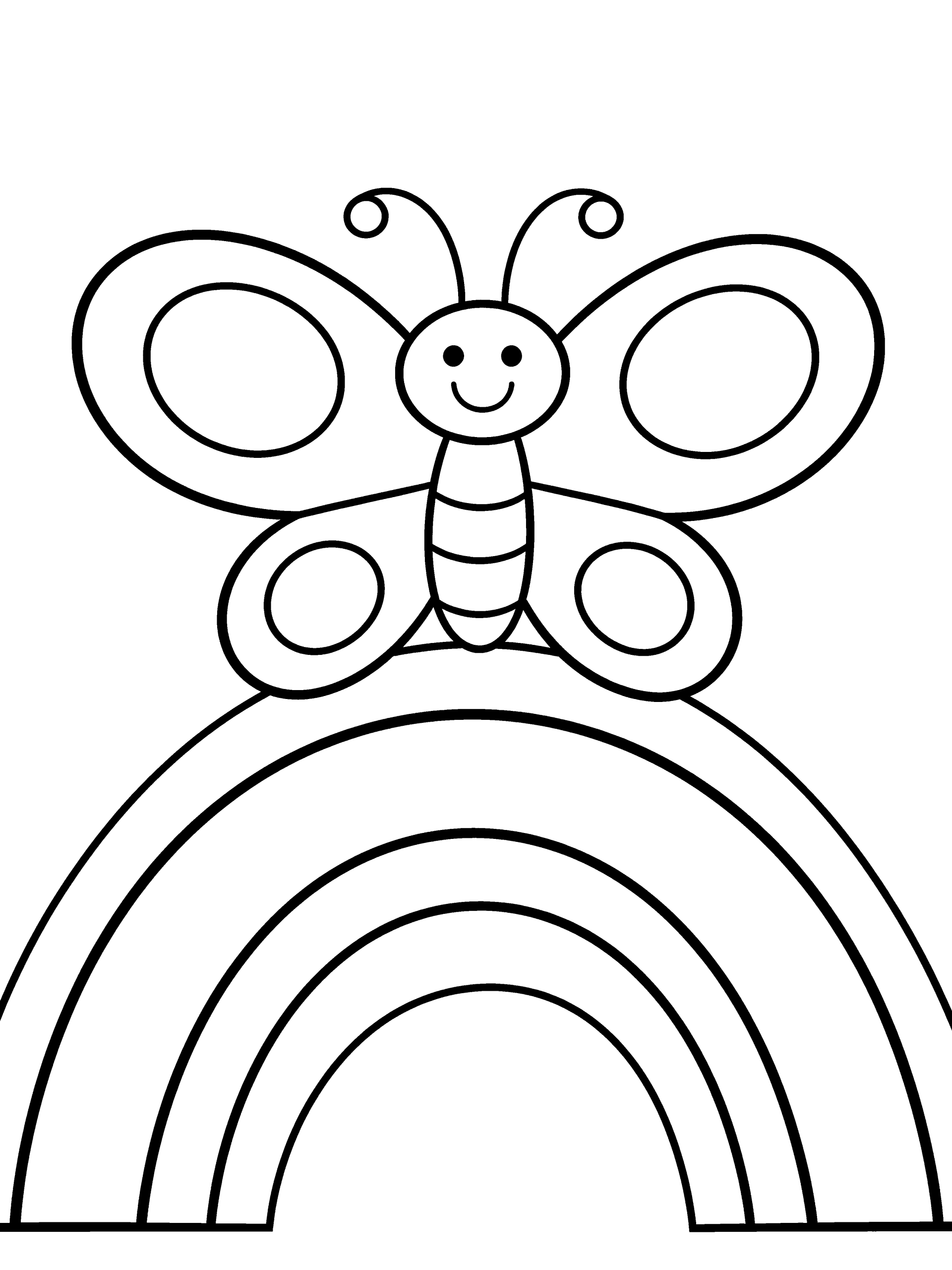 Butterfly over a Rainbow Coloring Page – free printable black and white line art