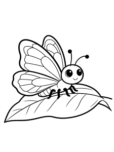 Butterfly Resting on a Coloring Page – free printable black and white line art