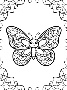 Butterfly Symmetrical Mandala Wings Coloring Page – free printable black and white line art