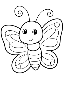 Butterfly with Curly Antennae Coloring Page – free printable black and white line art