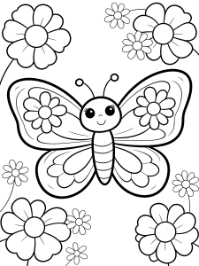 Butterfly with Floral Wings Coloring Page – free printable black and white line art