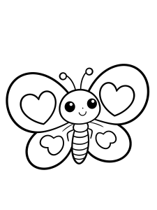 Butterfly with Heart Shaped Wings Coloring Page – free printable black and white line art