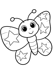 Butterfly with Star Patterns Coloring Page – free printable black and white line art