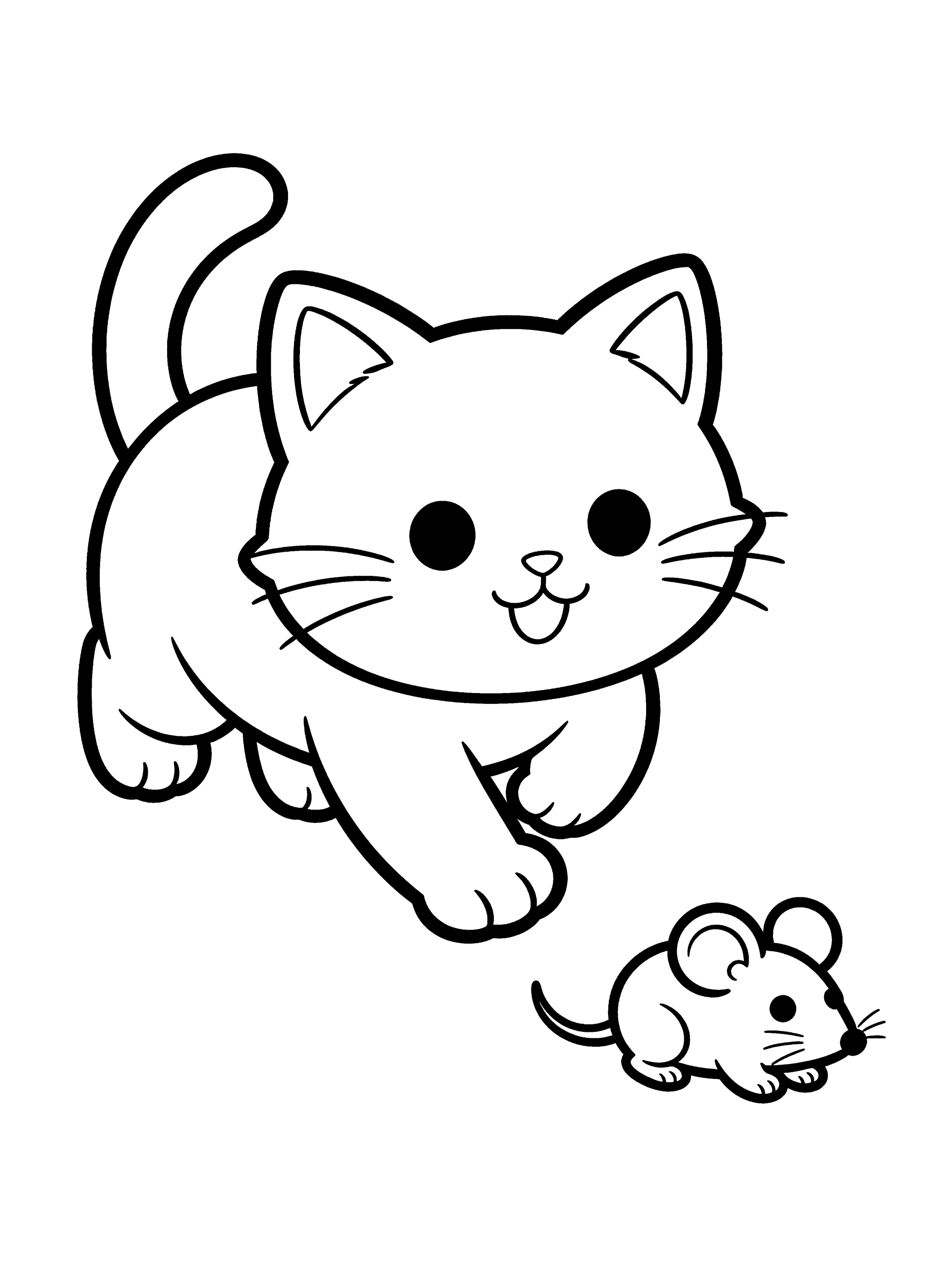 Cat Chasing a Mouse Coloring Page – free printable black and white line art