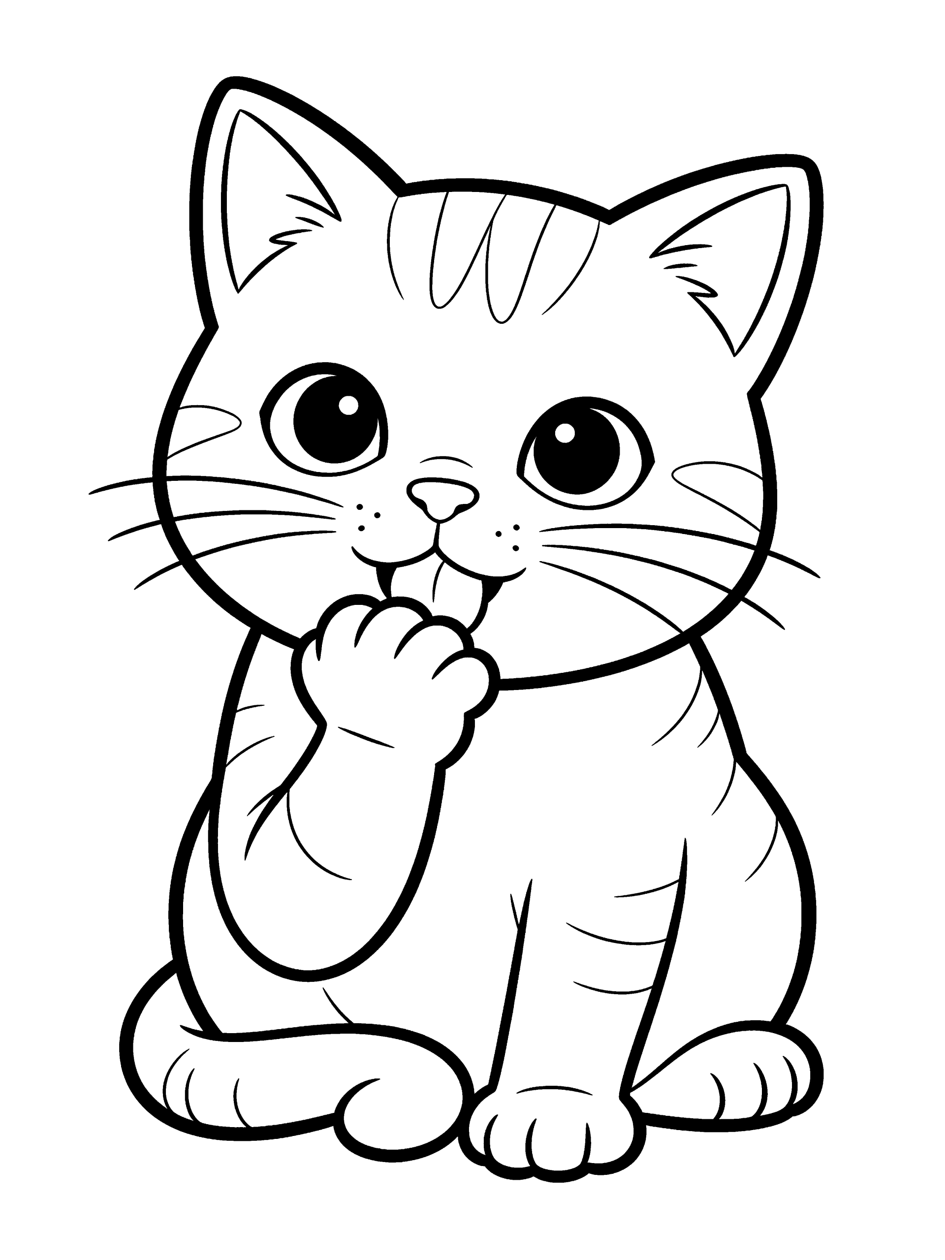 Cat Licking Its Paw Coloring Page – free printable black and white line art