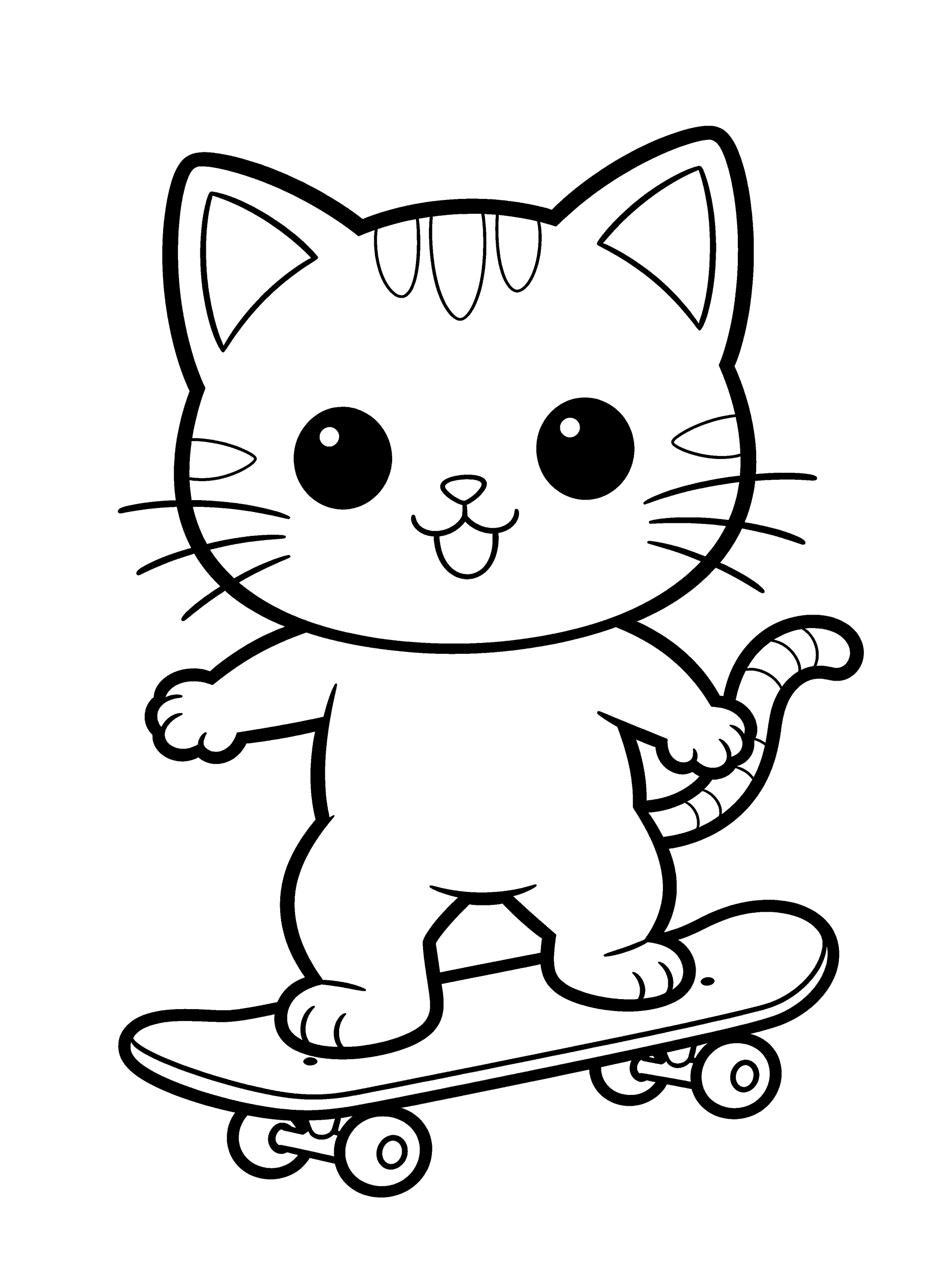 Cat on a Skateboard Coloring Page – free printable black and white line art
