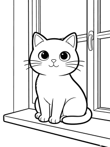 Cat on a Windowsill Coloring Page – free printable black and white line art