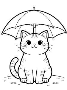 Cat Sitting Under an Coloring Page – free printable black and white line art