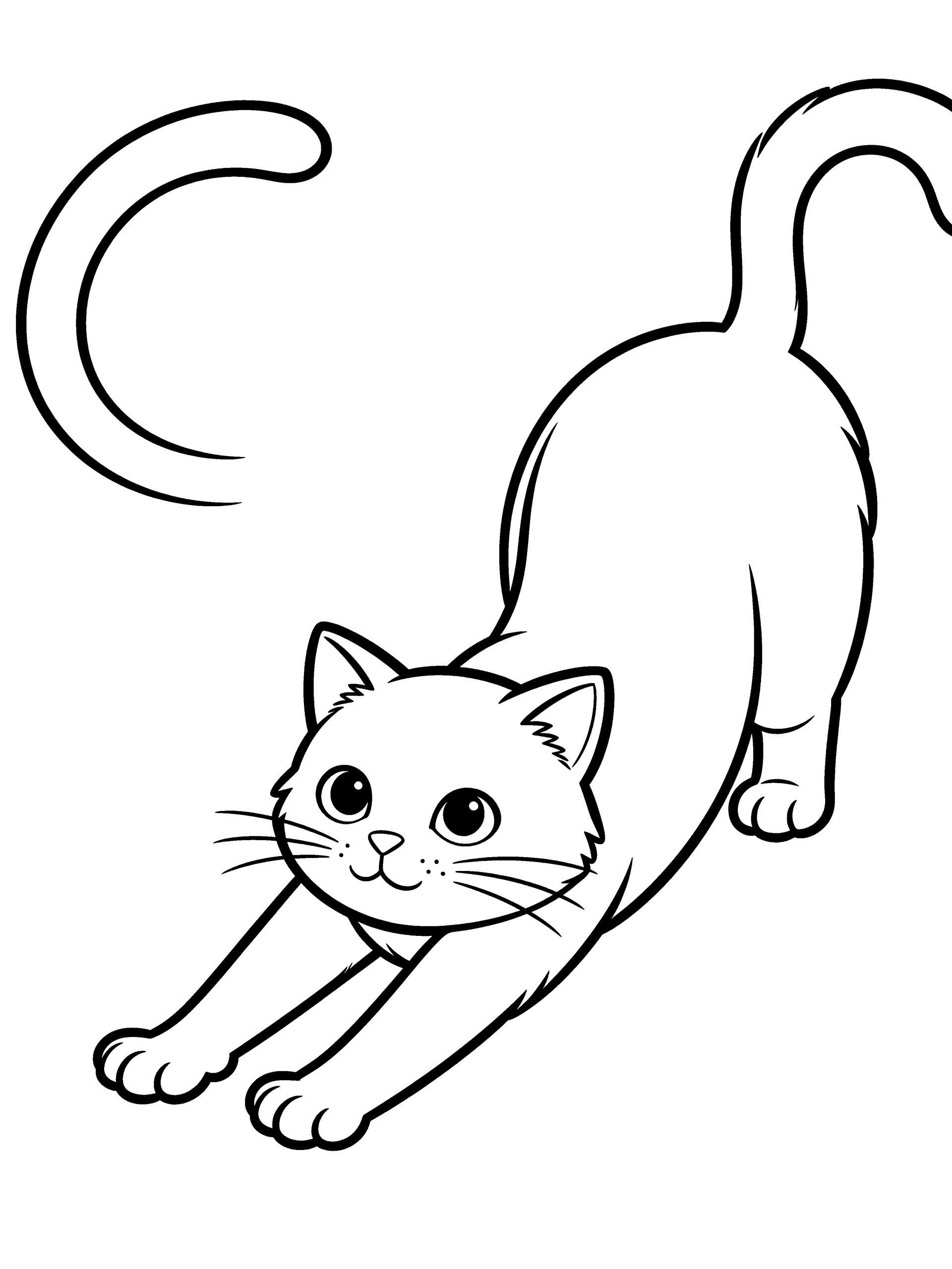 Cat Stretching Coloring Page – free printable black and white line art