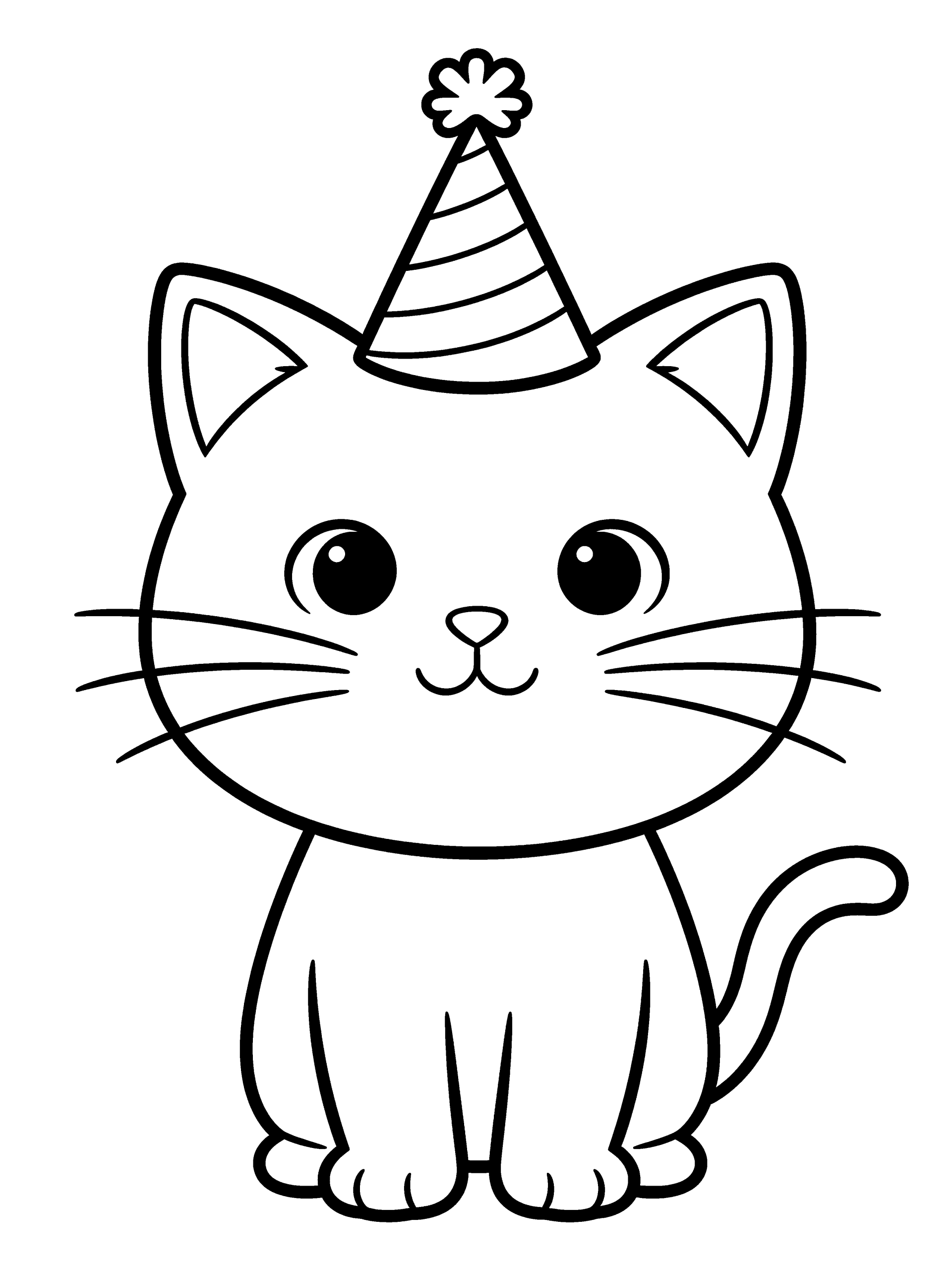 Cat Wearing a Party Coloring Page – free printable black and white line art
