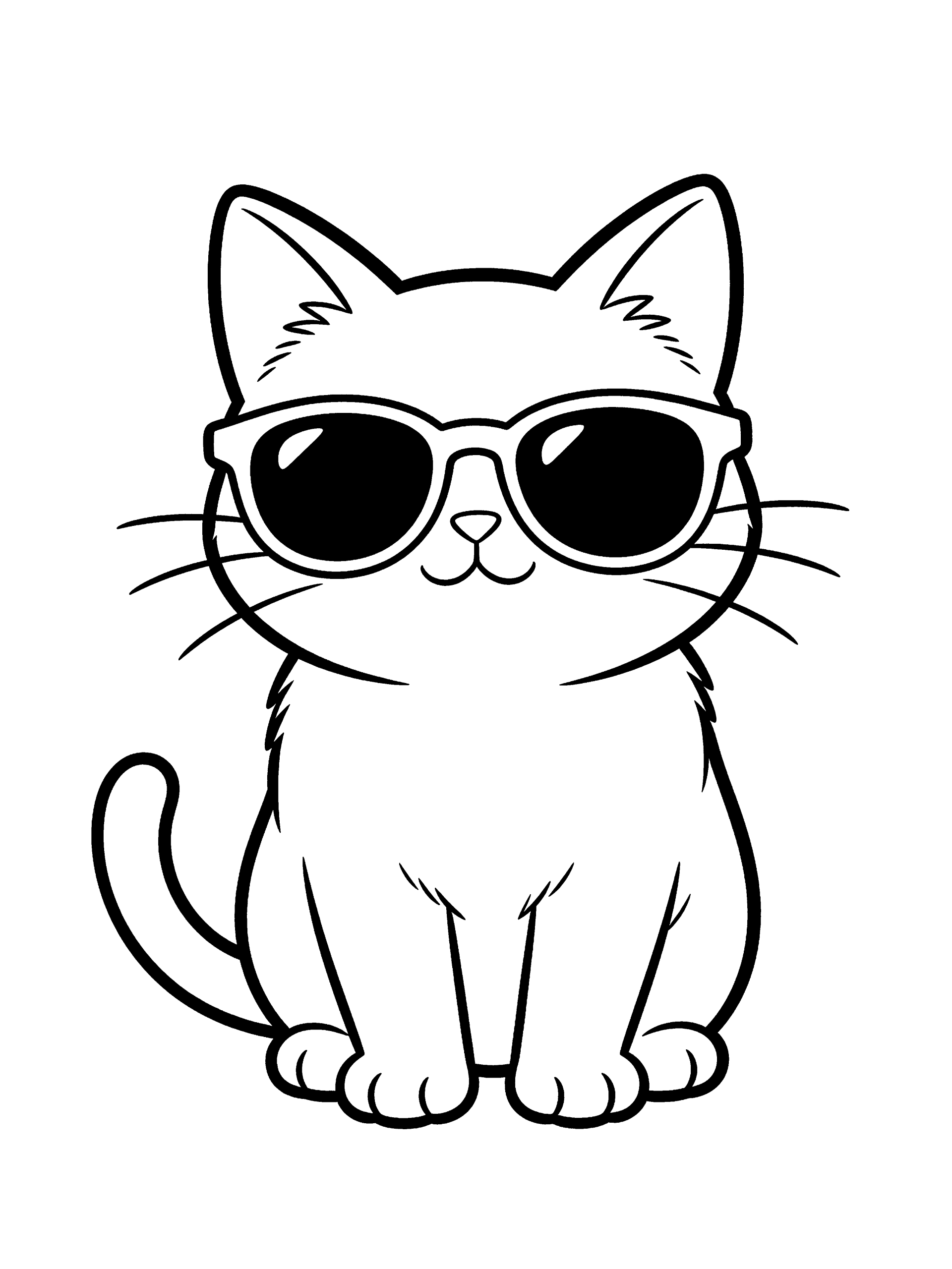 Cat Wearing Sunglasses Coloring Page – free printable black and white line art