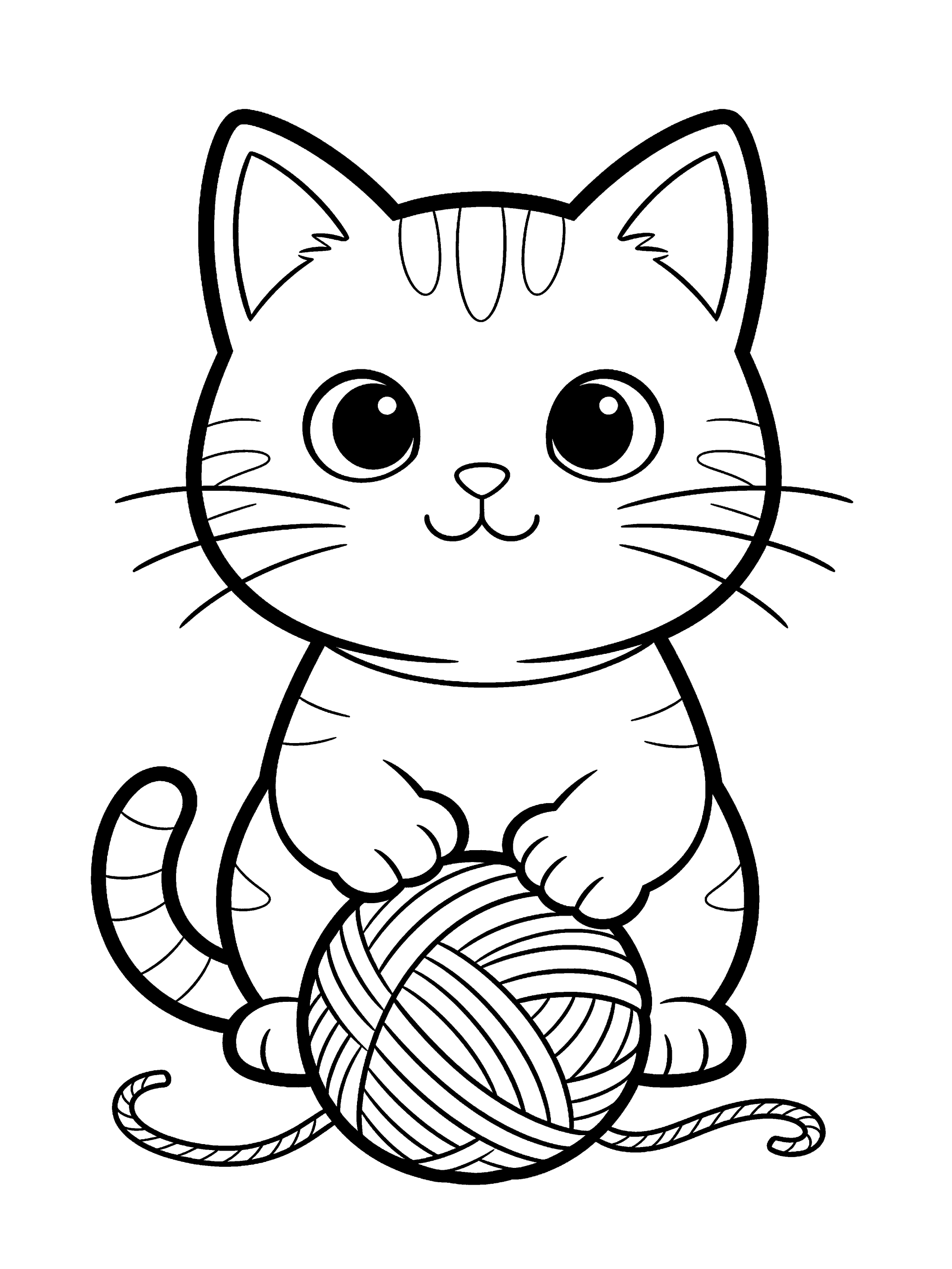 Cat with a Ball Coloring Page – free printable black and white line art
