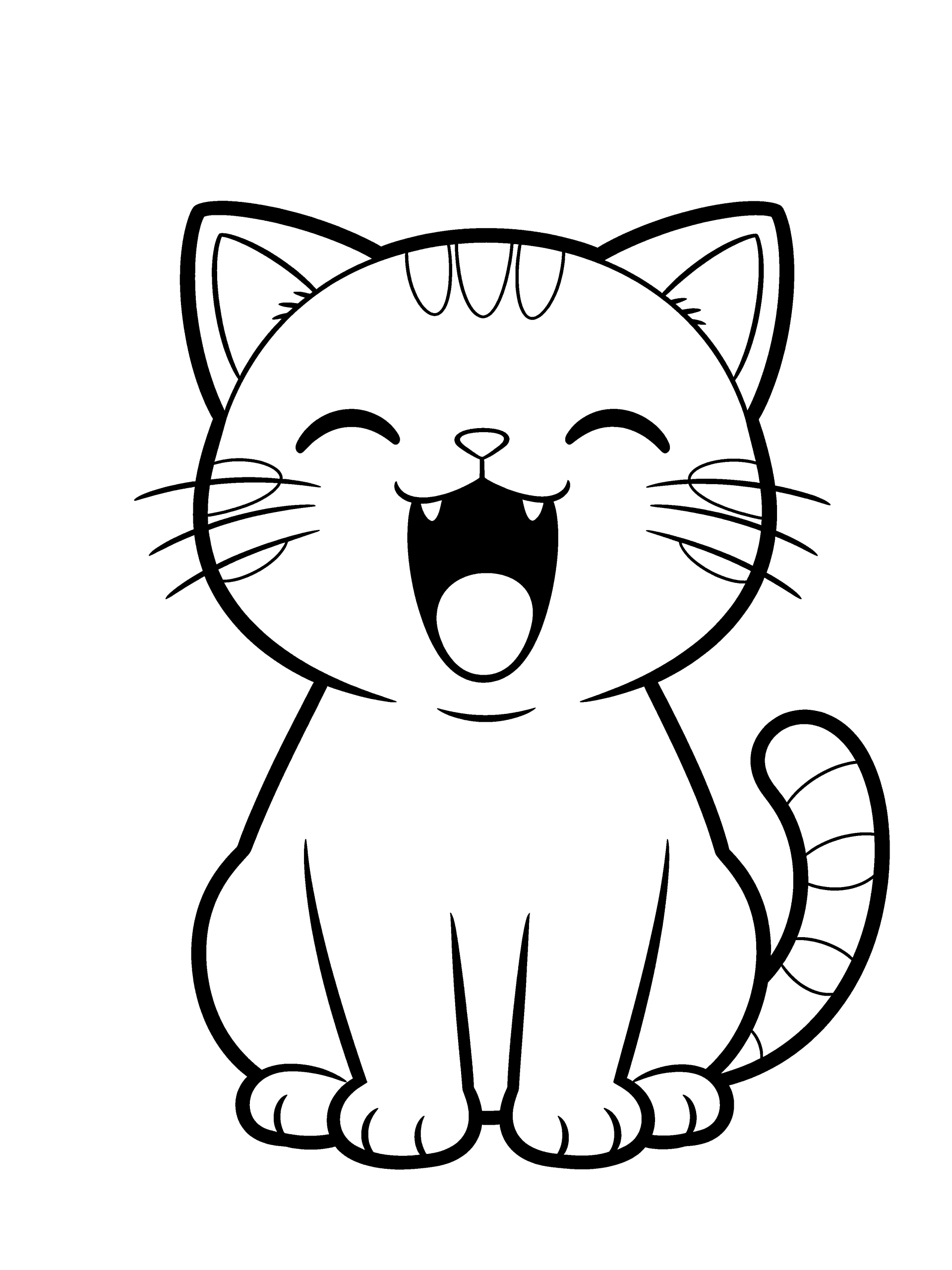 Cat Yawning Coloring Page – free printable black and white line art