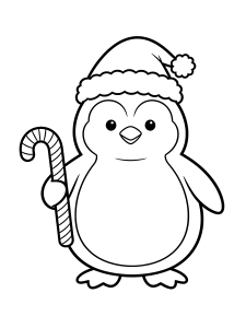 Christmas Christmas Penguin Coloring Page – free printable black and white line art