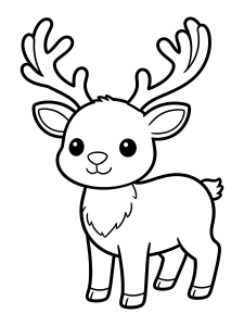 Christmas Reindeer with Antlers Coloring Page – free printable black and white line art