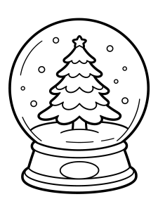 Christmas Snow Globe with Coloring Page – free printable black and white line art