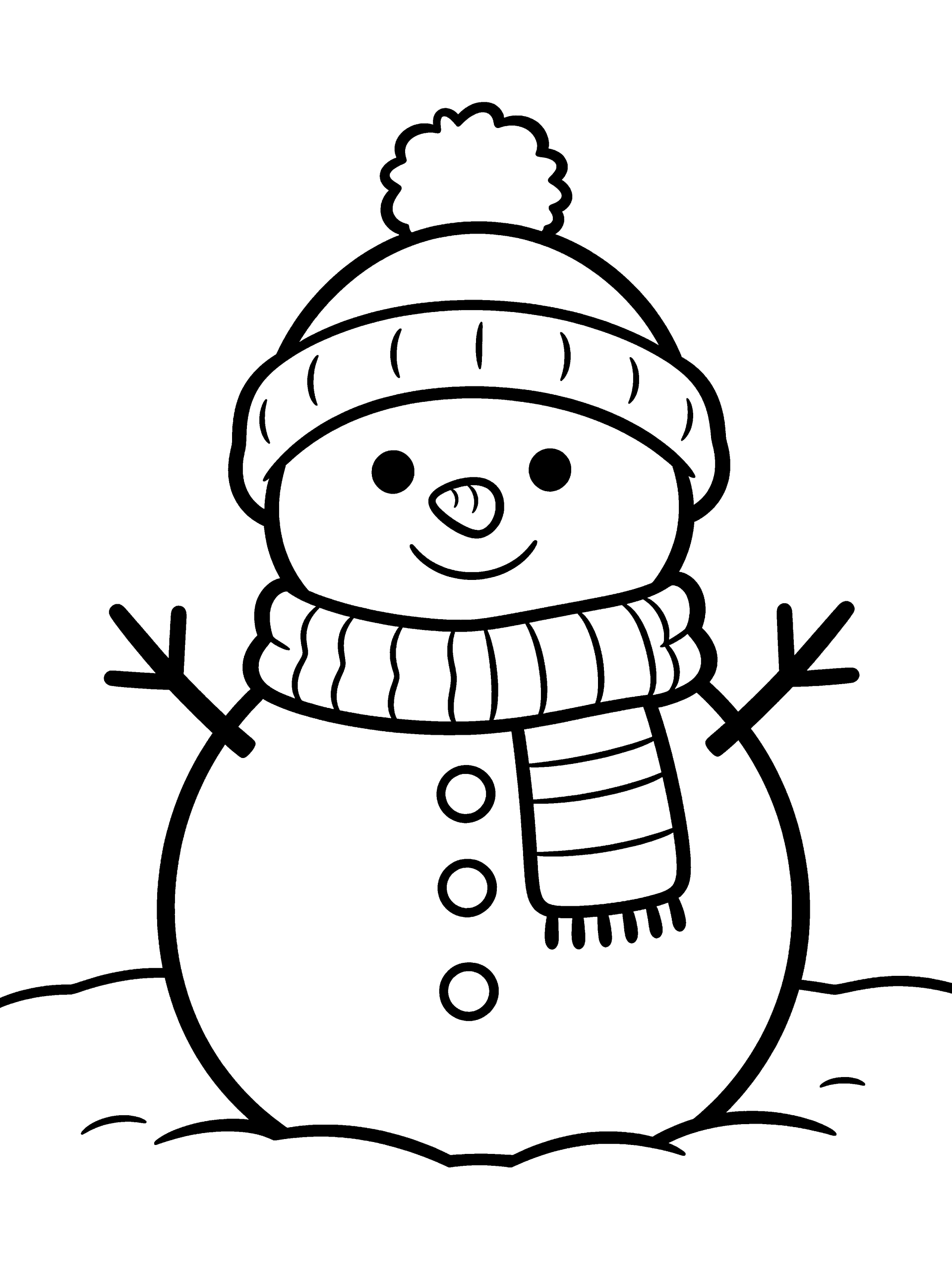 Christmas Snowman with a Coloring Page – free printable black and white line art