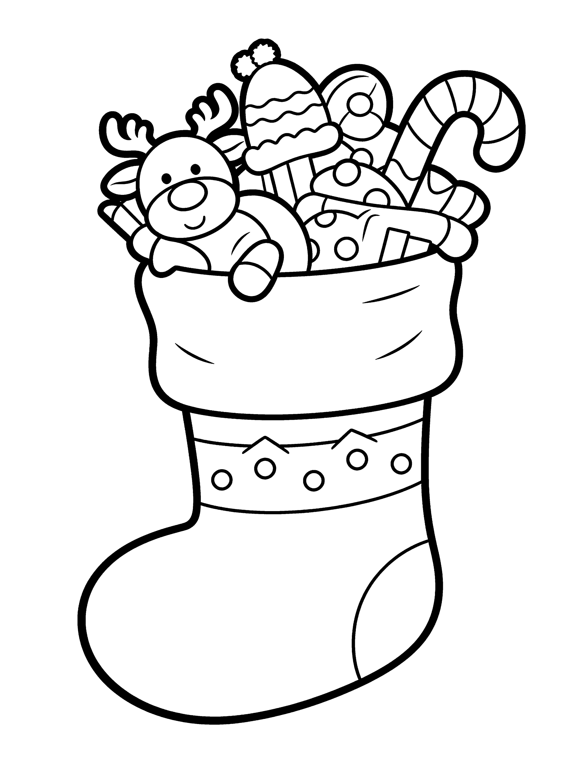 Christmas Stocking Full of Coloring Page – free printable black and white line art