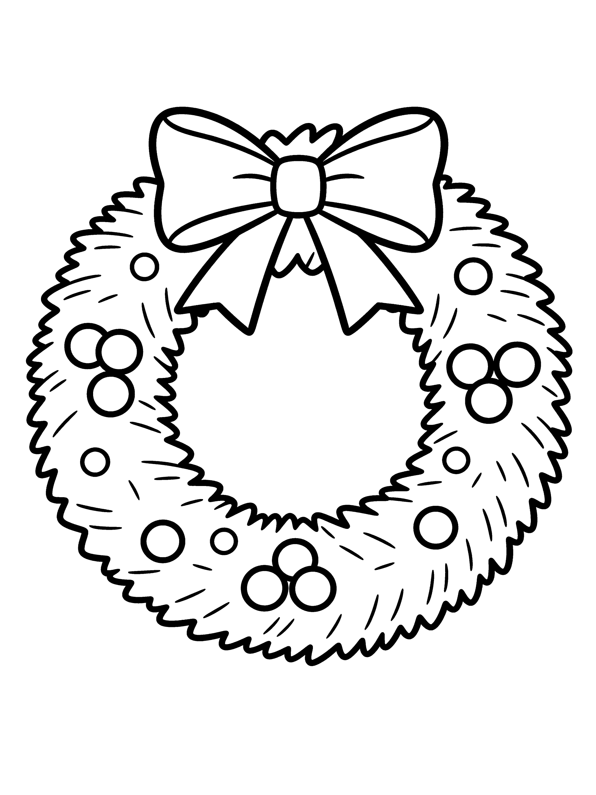 Christmas Wreath Coloring Page – free printable black and white line art
