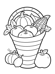 Cornucopia Coloring Page – free printable black and white line art