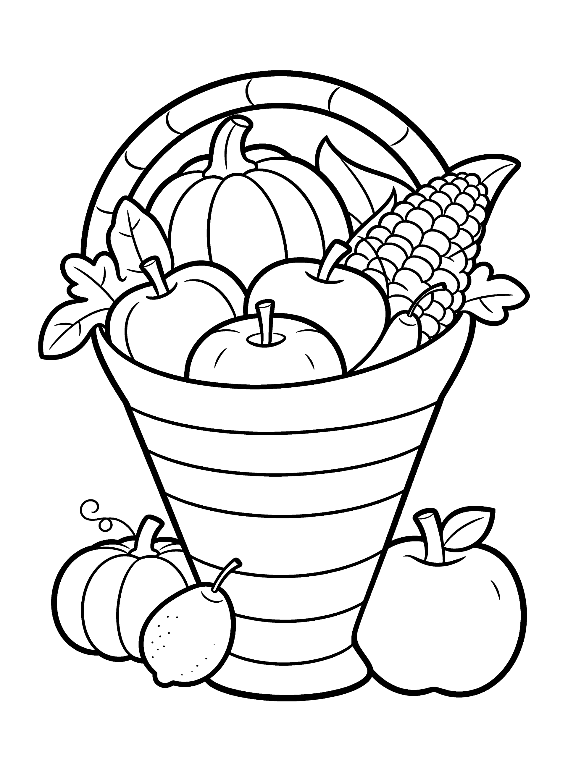 Cornucopia Coloring Page – free printable black and white line art