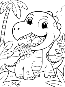 Dinosaur Dinosaur Eating Leaves Coloring Page – free printable black and white line art