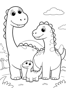Dinosaur Dinosaur Family Together Coloring Page – free printable black and white line art