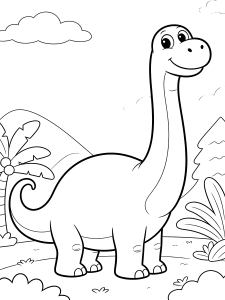 Dinosaur Long Neck Brontosaurus Coloring Page – free printable black and white line art