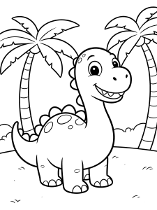 Dinosaur Palm Trees Scene Coloring Page – free printable black and white line art