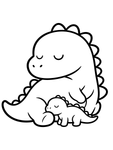 Dinosaur Sleeping Baby Dinosaur Coloring Page – free printable black and white line art
