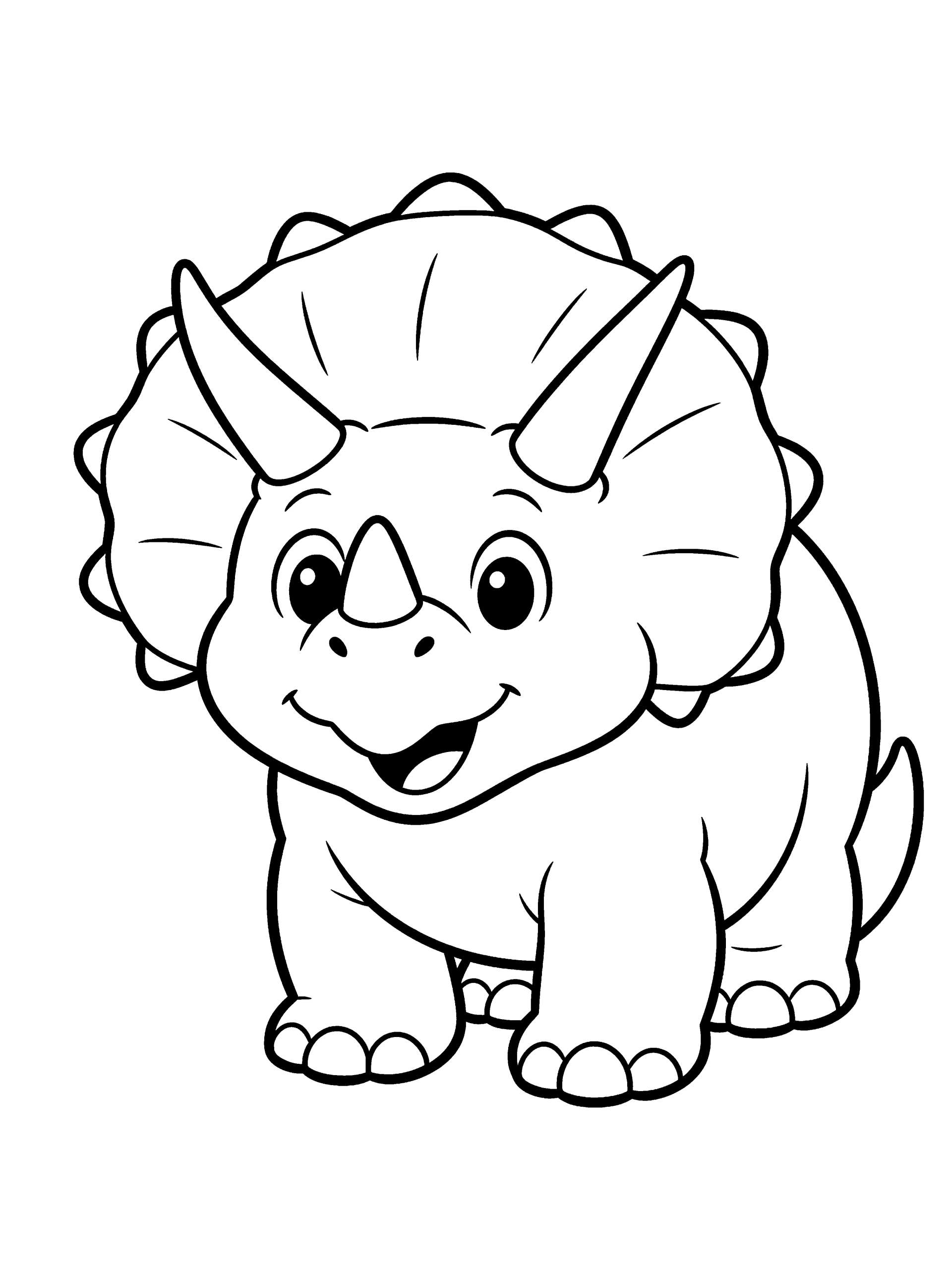 Dinosaur Triceratops with Three Coloring Page – free printable black and white line art