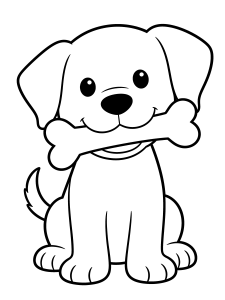 Dog Puppy with a Coloring Page – free printable black and white line art