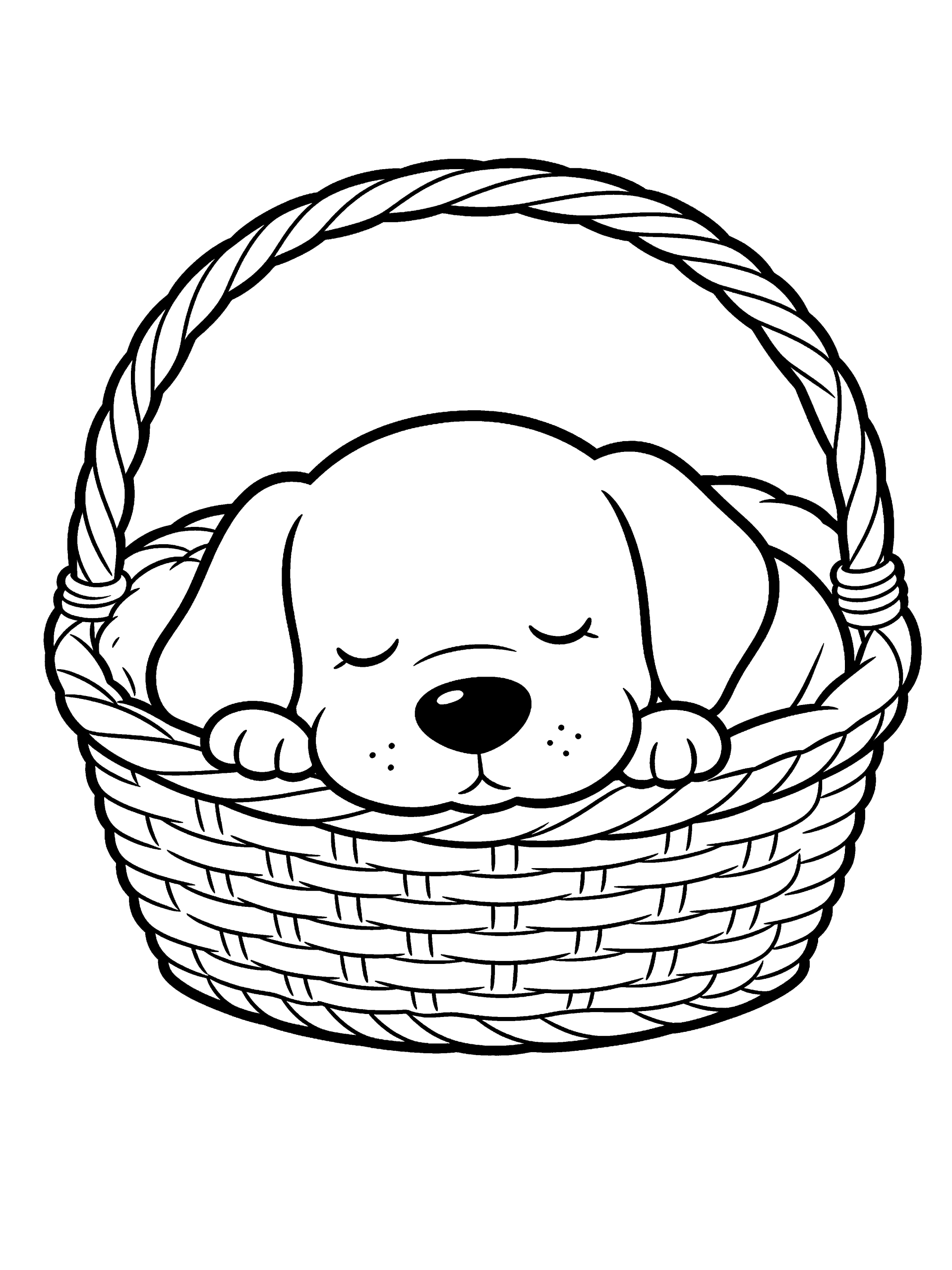 Dog Sleeping in a Coloring Page – free printable black and white line art
