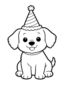 Dog Wearing a Party Coloring Page – free printable black and white line art