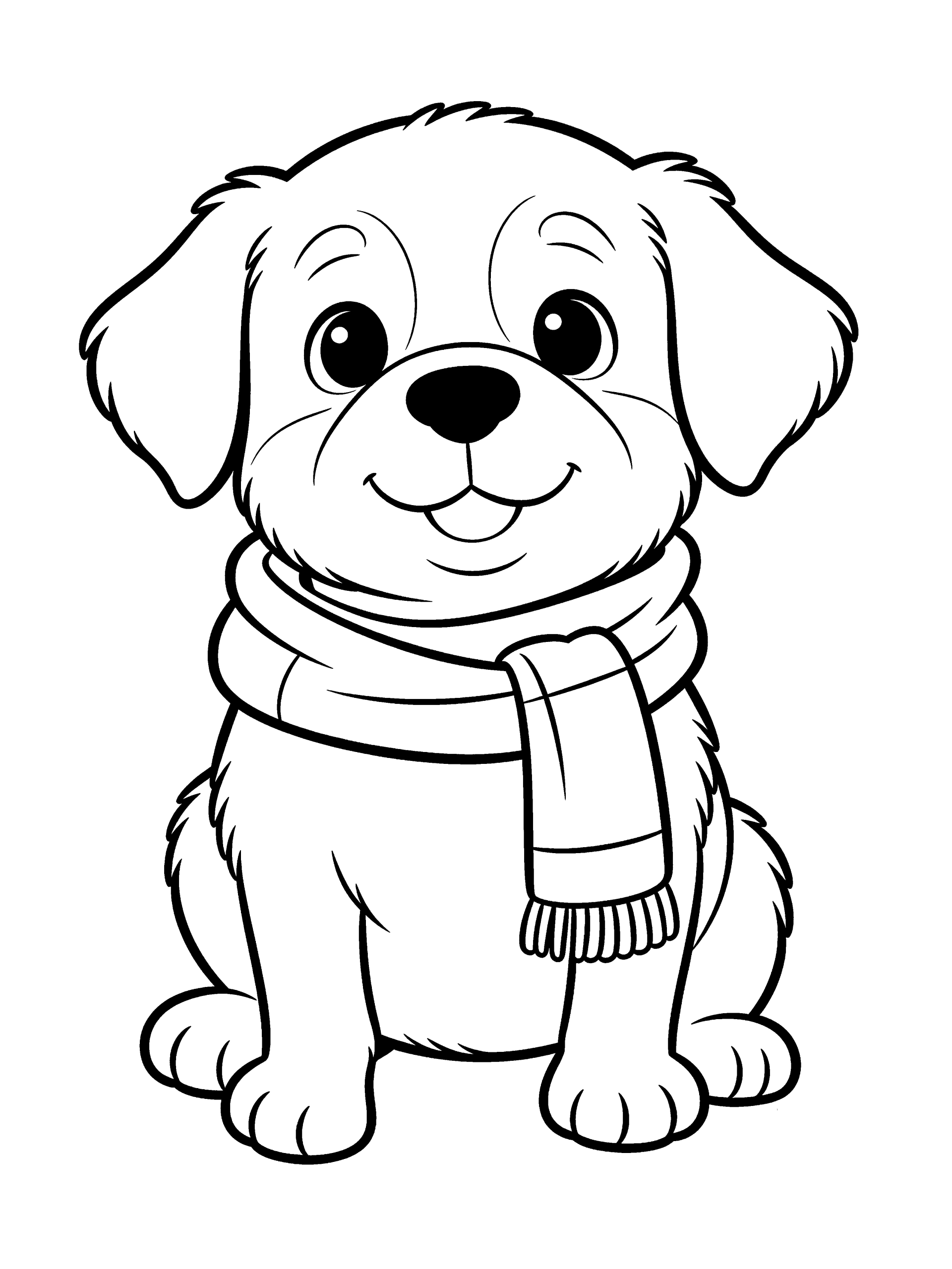Dog Wearing a Scarf Coloring Page – free printable black and white line art