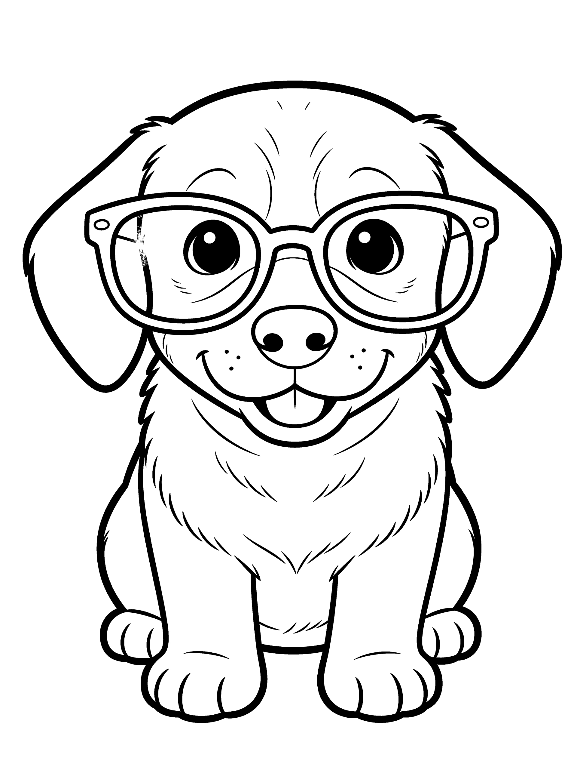 Dog Wearing Glasses Coloring Page – free printable black and white line art