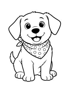 Dog with a Bandana Coloring Page – free printable black and white line art