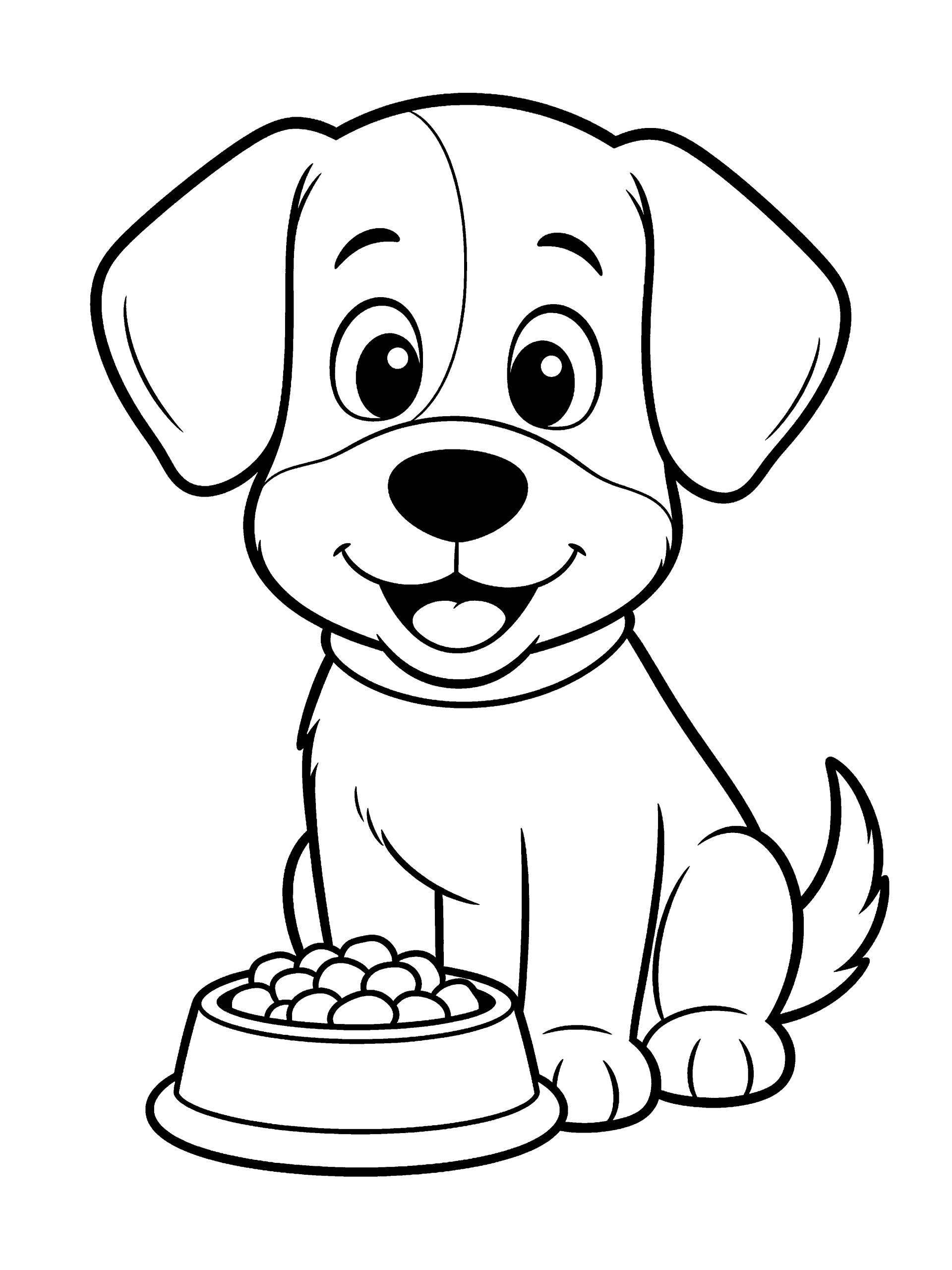Dog with a Food Coloring Page – free printable black and white line art
