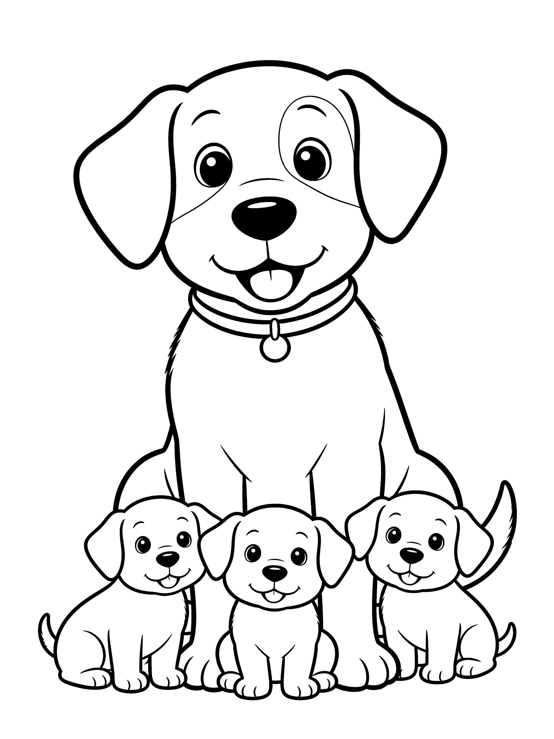Dog with Puppies Coloring Page – free printable black and white line art