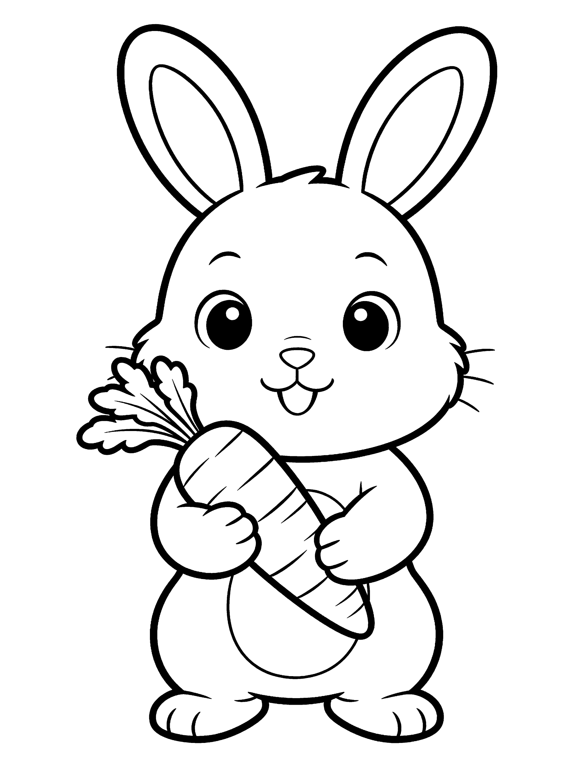 Easter Bunny Holding a Coloring Page – free printable black and white line art