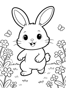 Easter Bunny Hopping in Coloring Page – free printable black and white line art