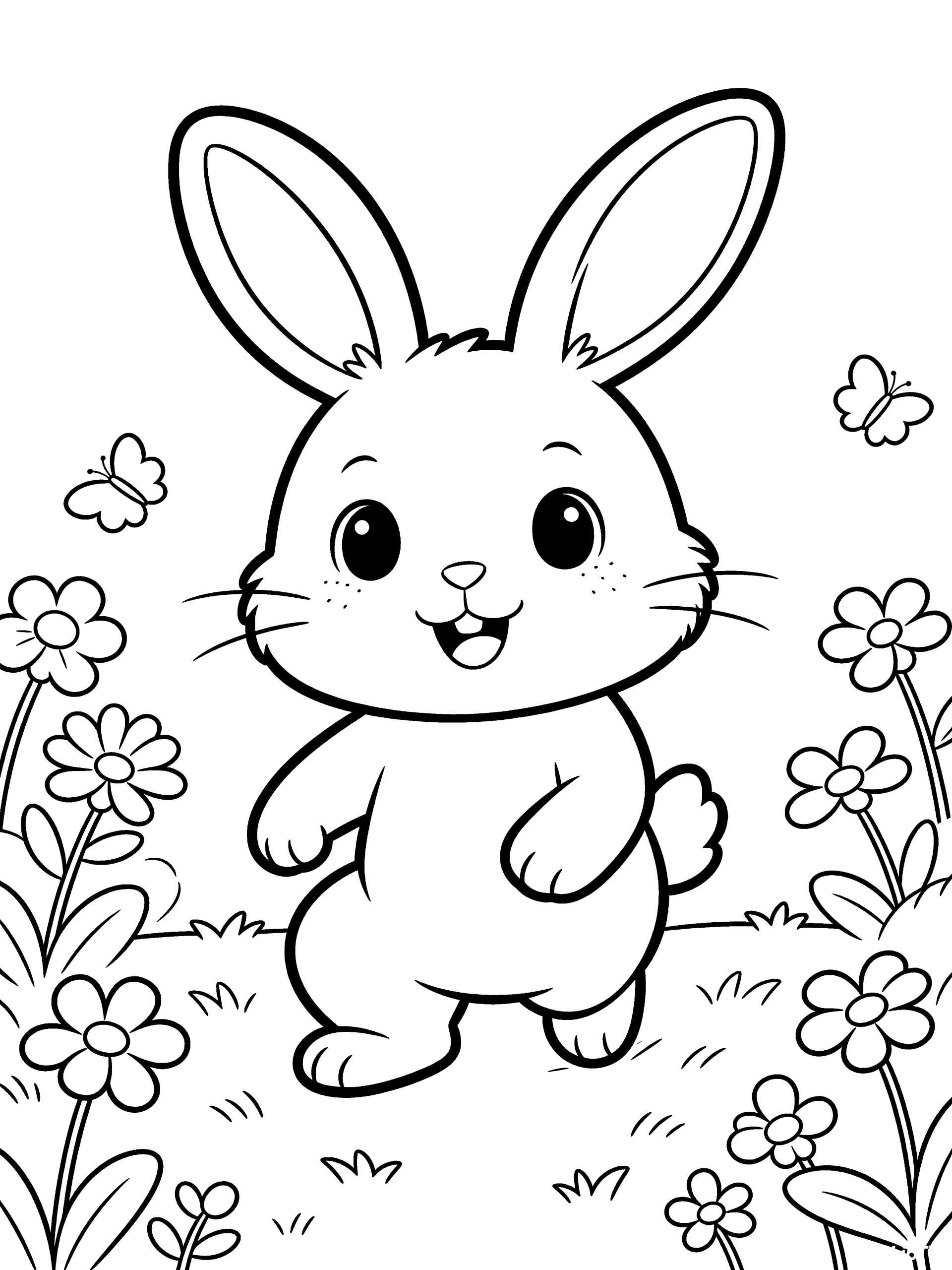 Easter Bunny Hopping in Coloring Page – free printable black and white line art