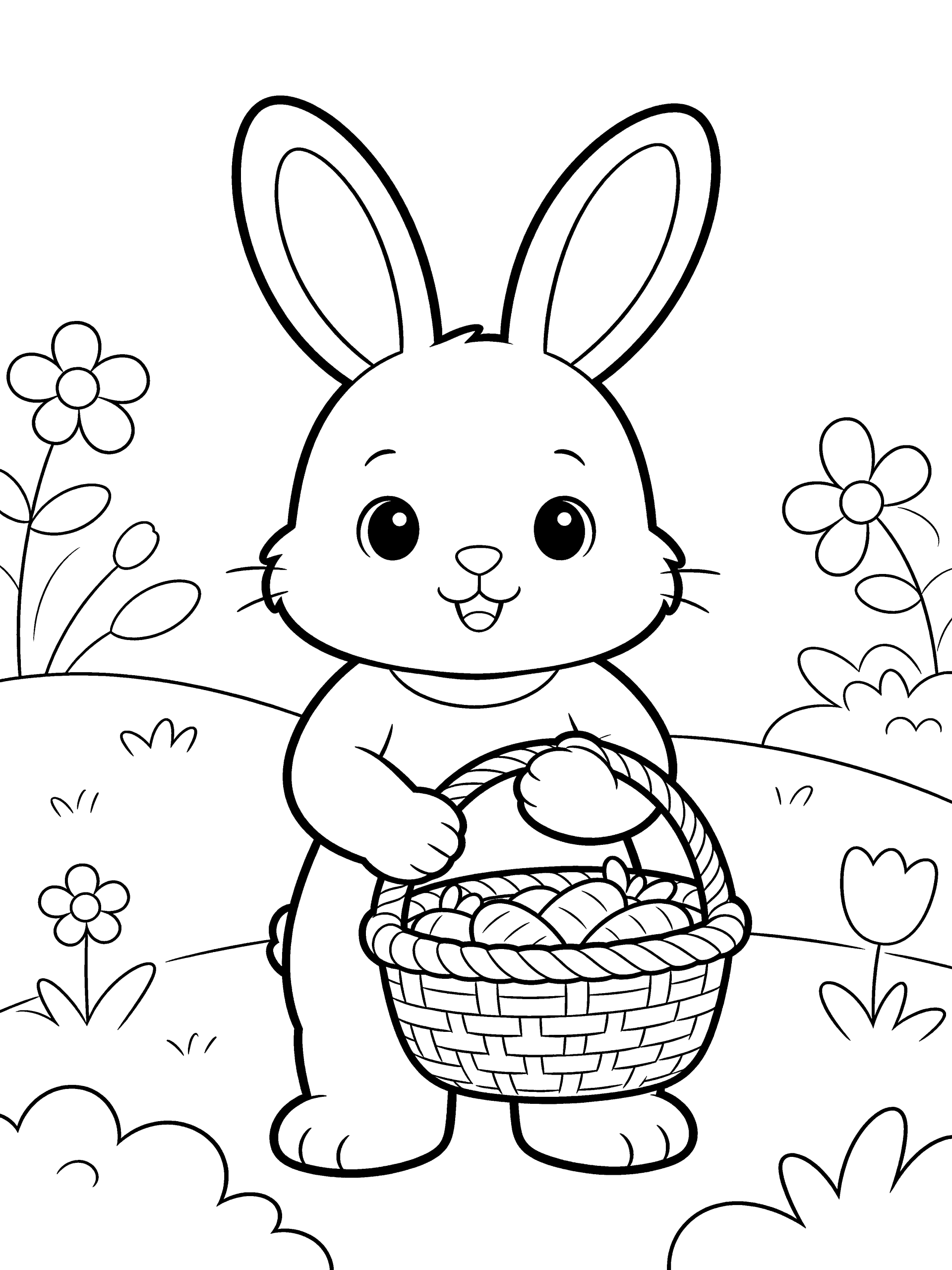 Easter Bunny with a Coloring Page – free printable black and white line art