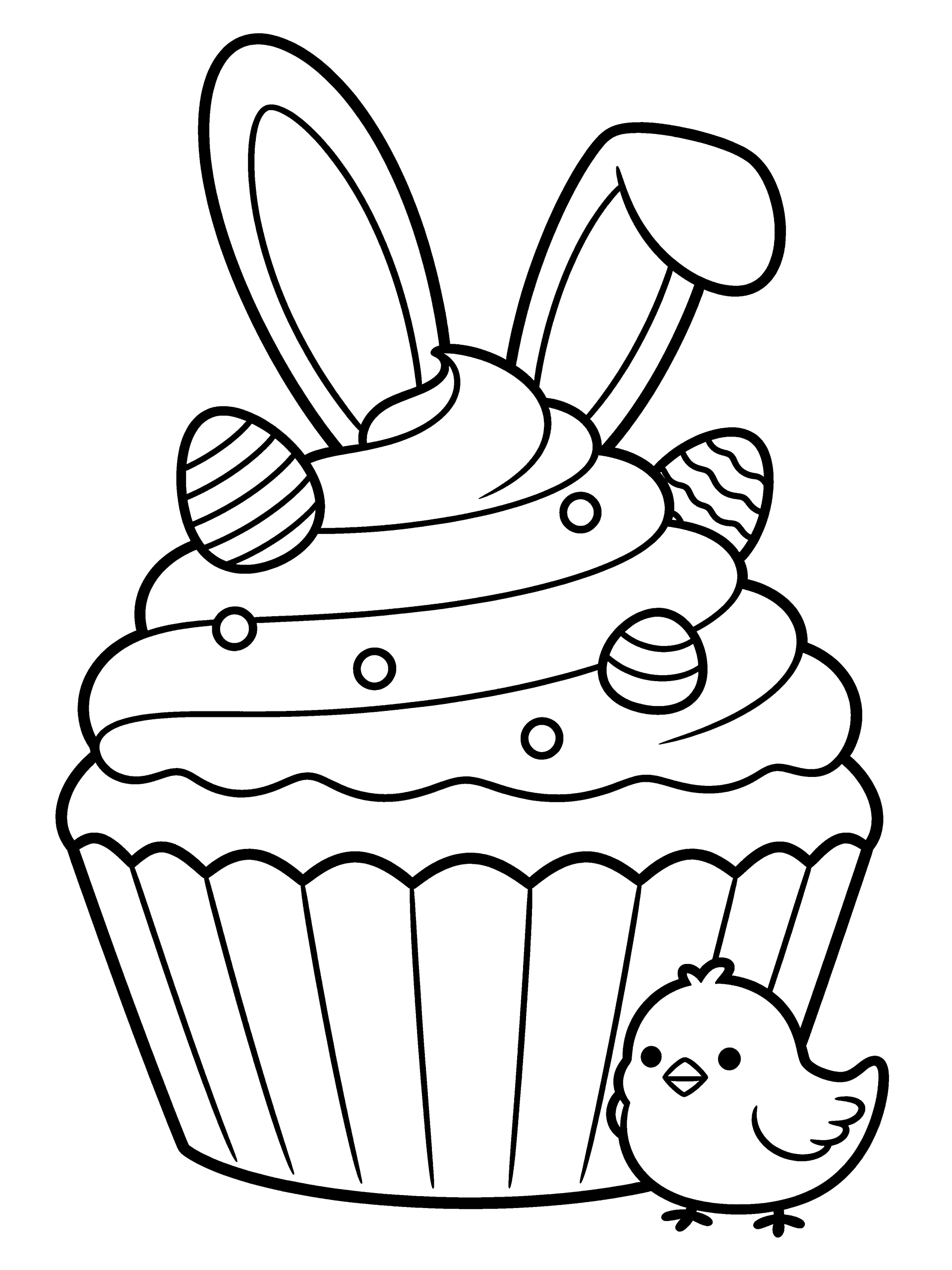 Easter Easter Cupcake Coloring Page – free printable black and white line art