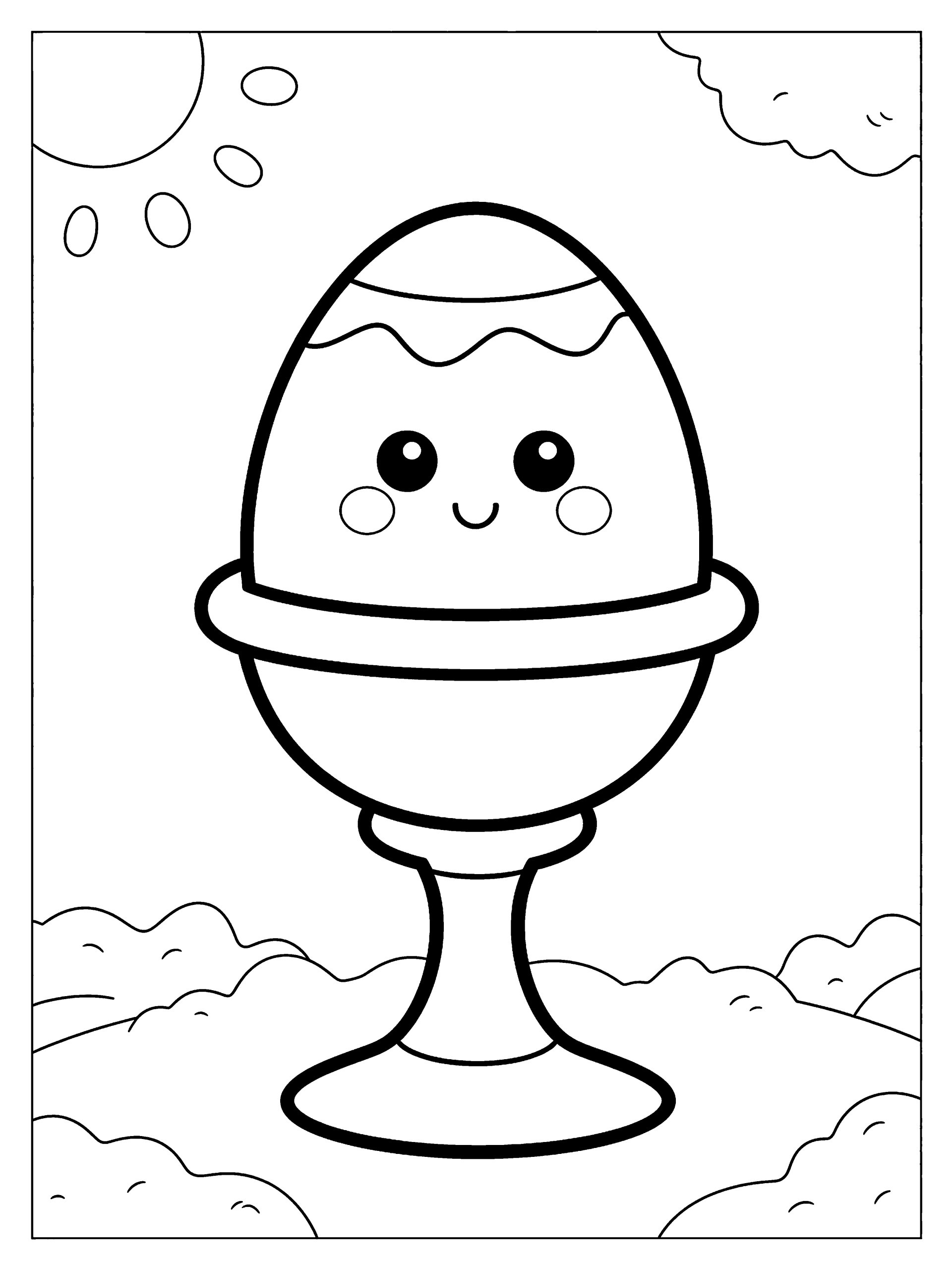 Easter Egg on a Coloring Page – free printable black and white line art