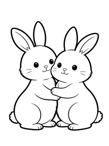 Easter Two Bunnies Together Coloring Page – free printable black and white line art